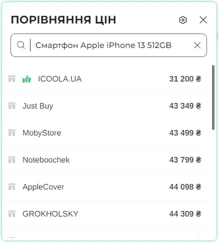 Віджет "Порівняння цін у магазинах"